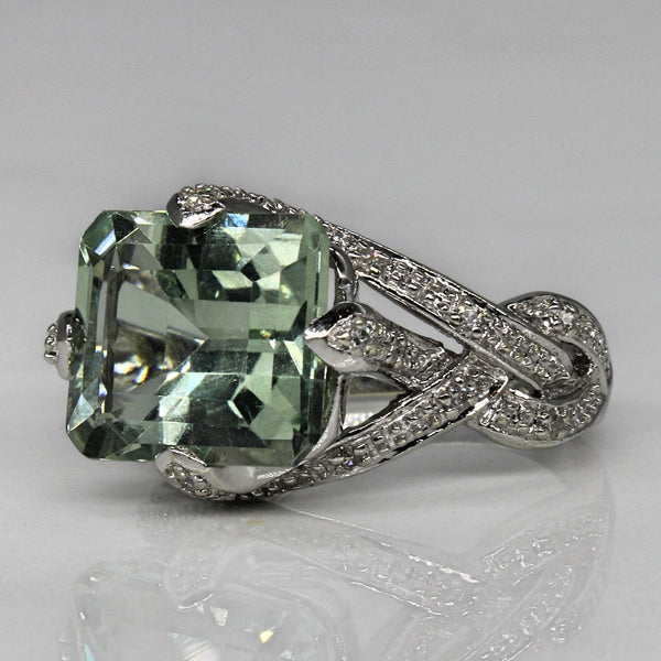 Green Quartz & Diamond Cocktail Ring | 5.50ct, 0.10ctw | SZ 6 |