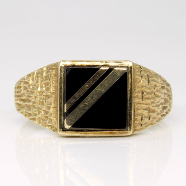 Gold Band Inlay Onyx Ring | 1.75ct | SZ 14 |