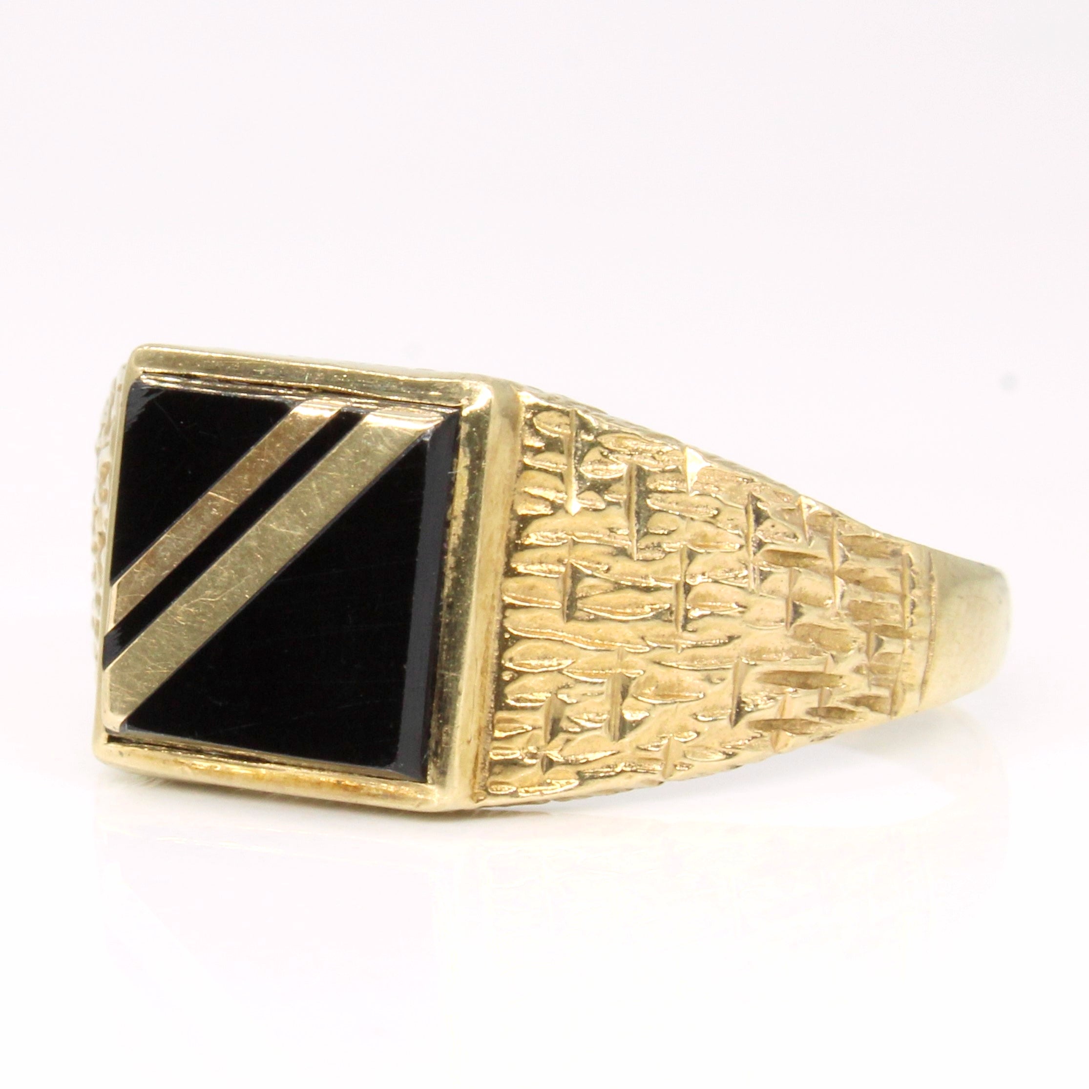 Gold Band Inlay Onyx Ring | 1.75ct | SZ 14 |