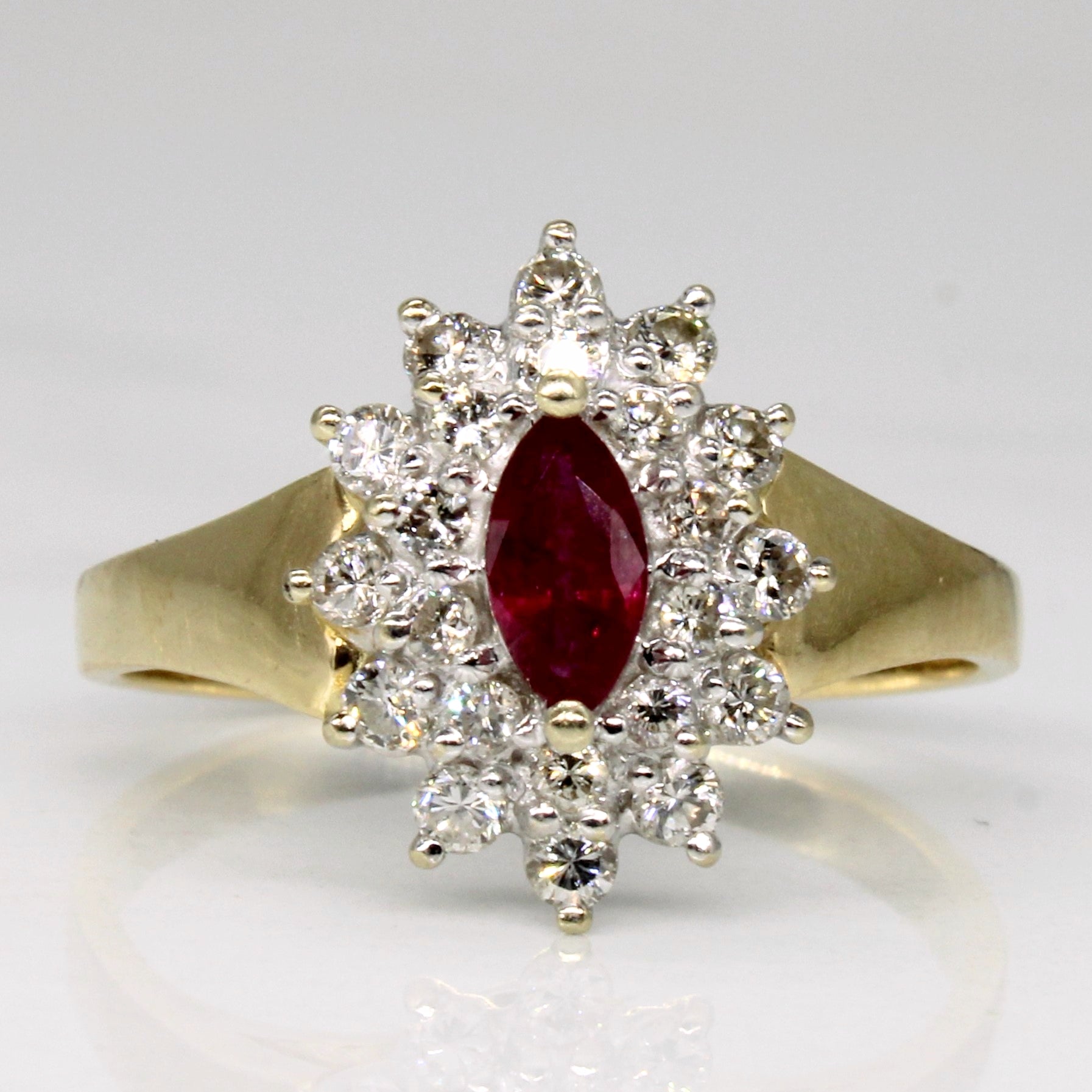 Diamond & Synthetic Ruby Tapered Halo Ring | 0.32ctw, 0.25ct | SZ 7.5 |