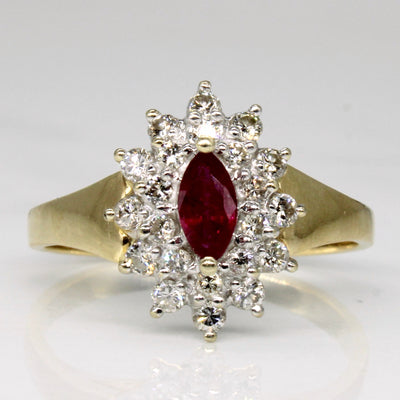 Diamond & Synthetic Ruby Tapered Halo Ring | 0.32ctw, 0.25ct | SZ 7.5 |
