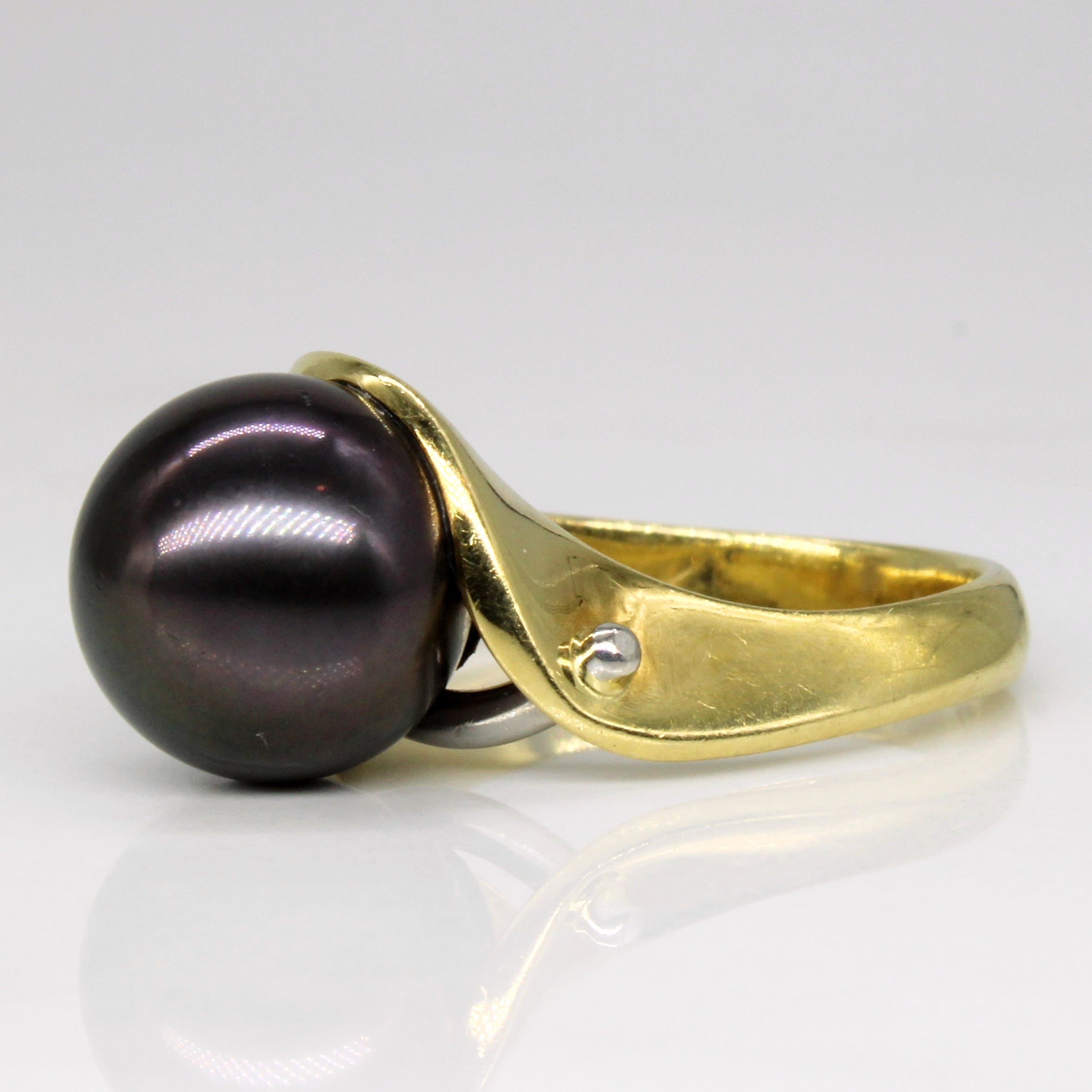Mixed Metal Black Tahitian Pearl Bypass Ring | SZ 7 |