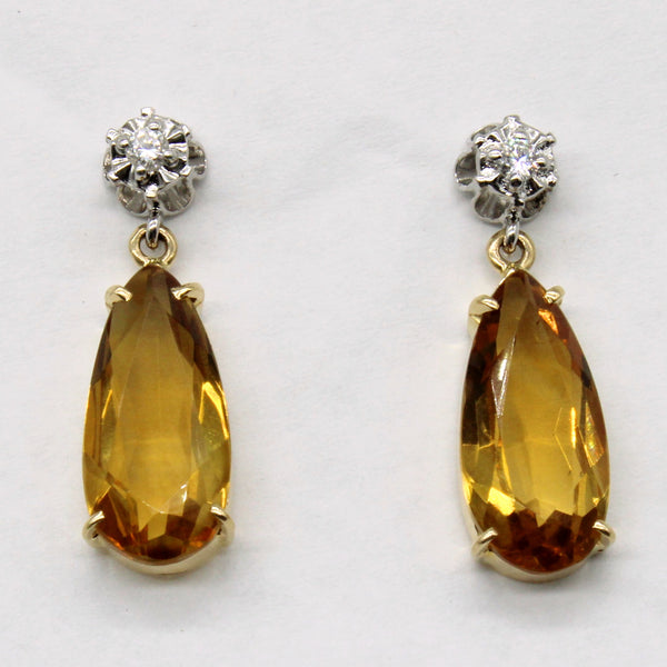 Citrine & Diamond Drop Earrings | 3.35ctw, 0.08ctw |