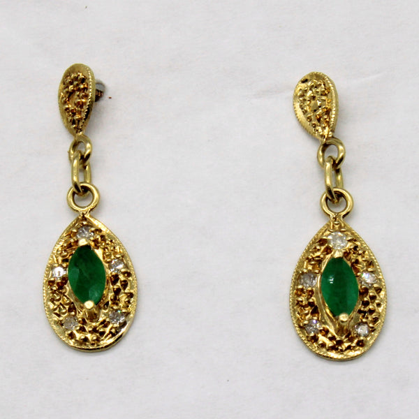Emerald & Diamond Drop Earrings | 0.26ctw, 0.05ctw |