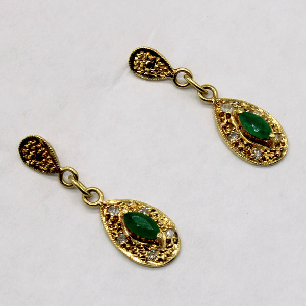 Emerald & Diamond Drop Earrings | 0.26ctw, 0.05ctw |