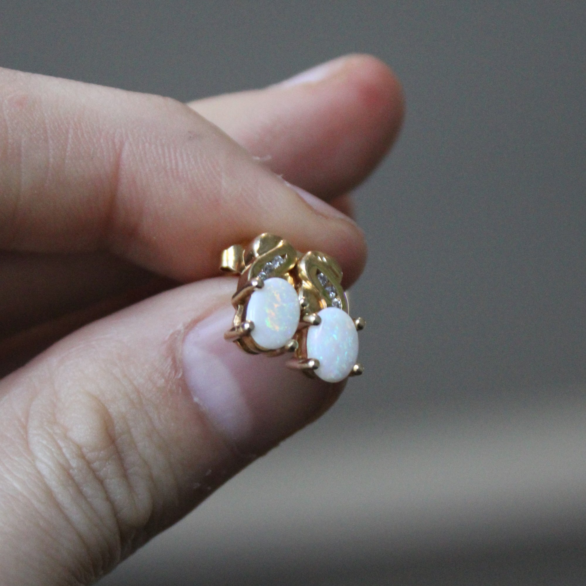 Opal & Diamond Stud Earrings | 0.80ctw, 0.03ctw |