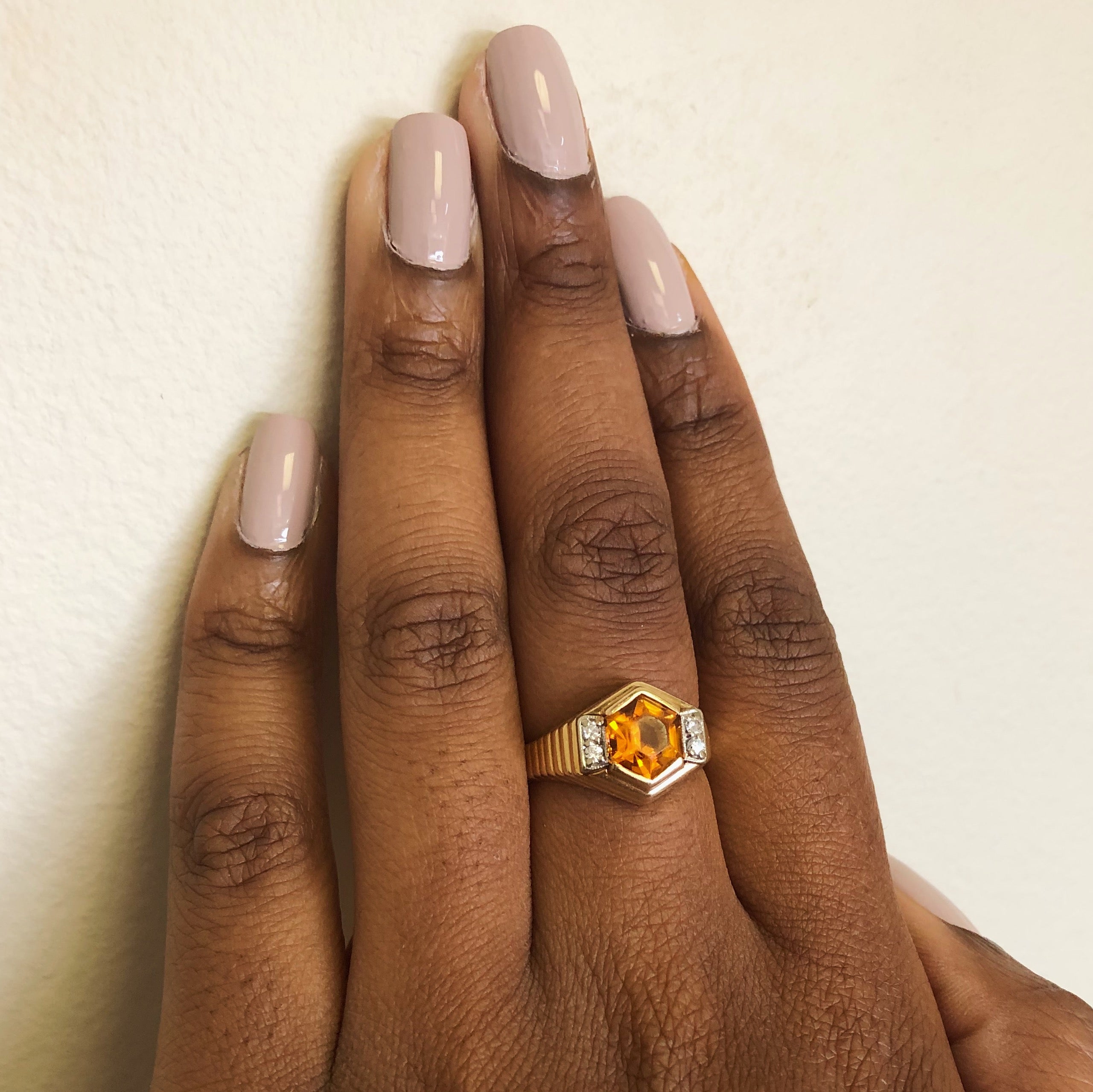 Bezel Set Hexagonal Citrine & Diamond Ring | 1.70ct, 0.10ctw | SZ 9.25 |