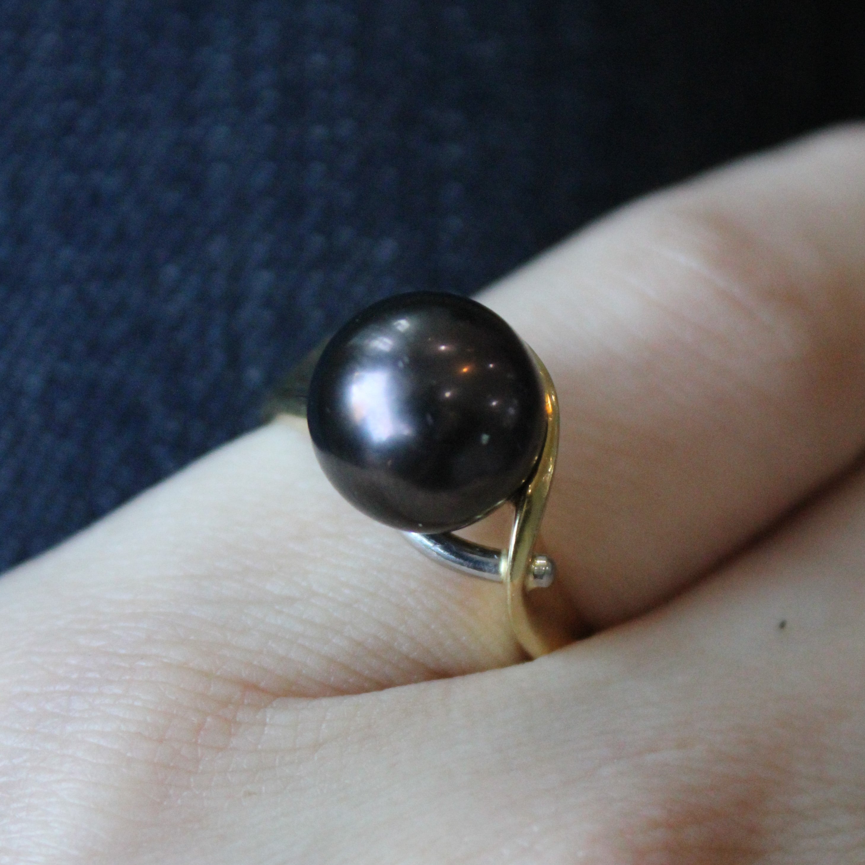 Mixed Metal Black Tahitian Pearl Bypass Ring | SZ 7 |
