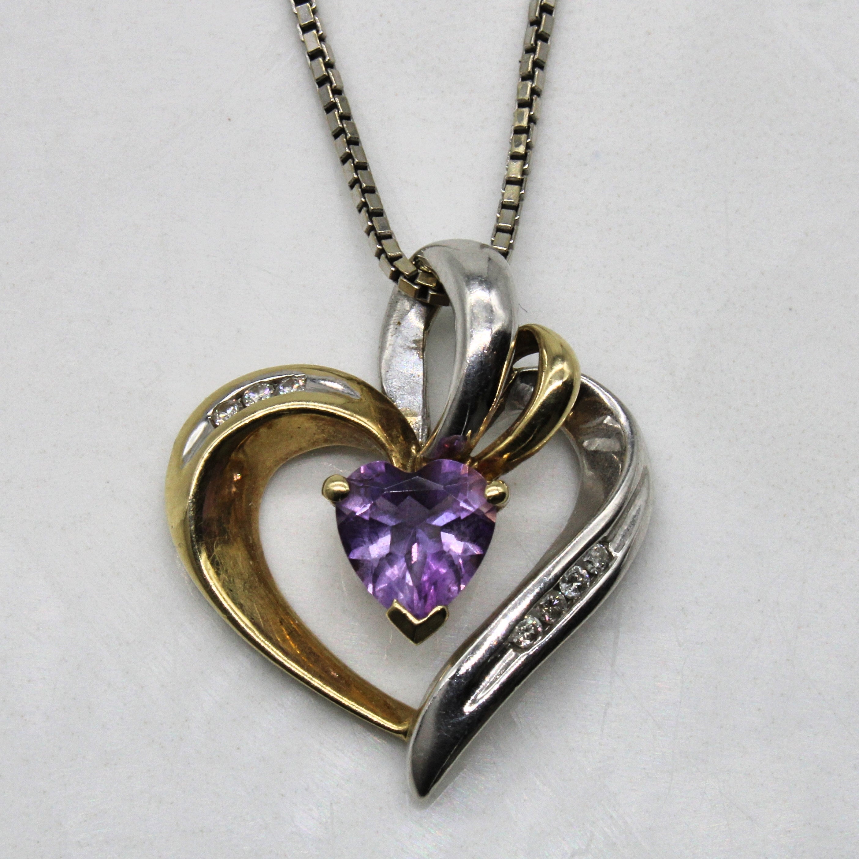 Amethyst & Diamond Open Heart Pendant Necklace | 0.60ct, 0.05ctw | 16"