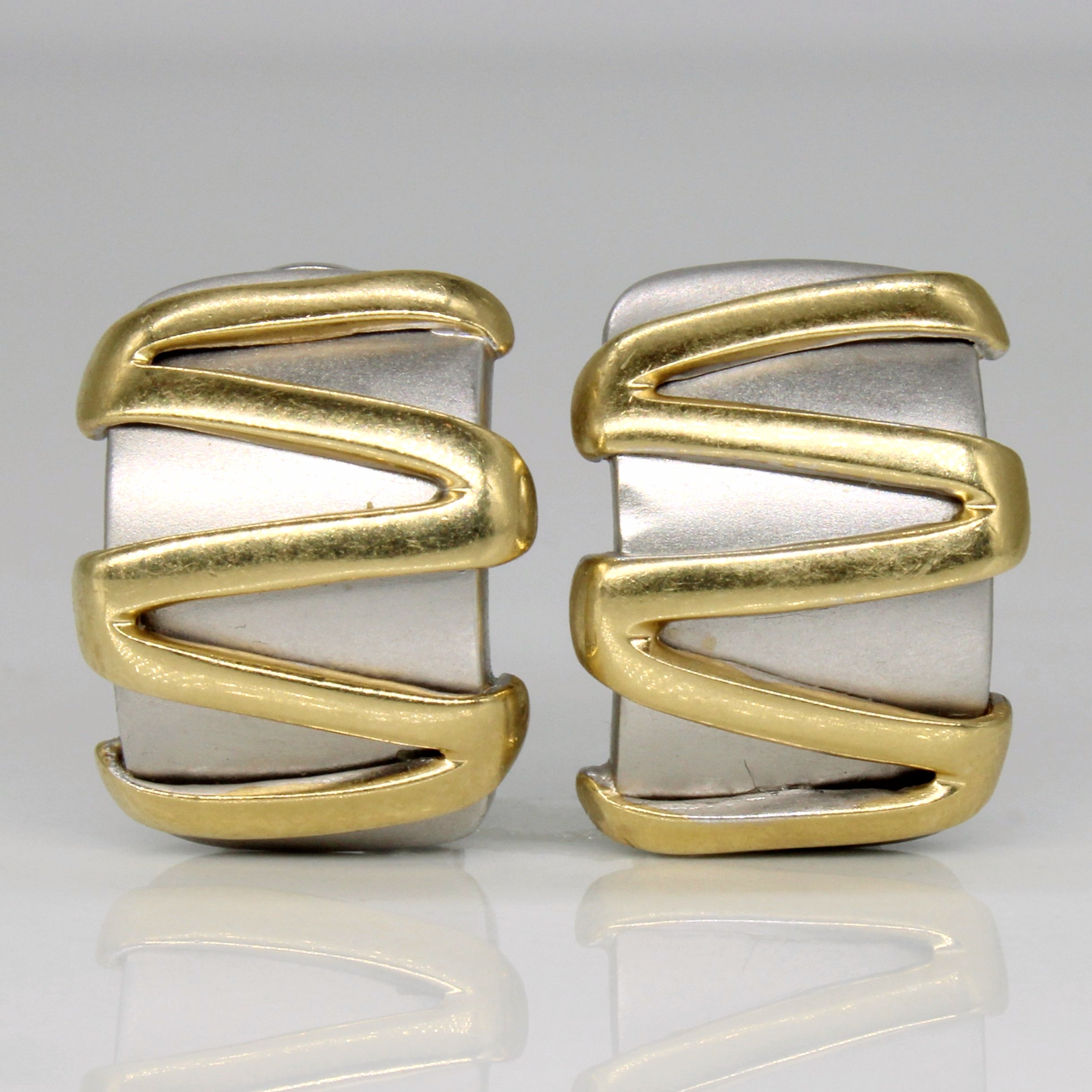 Two Tone Gold Omega Back Earrings |