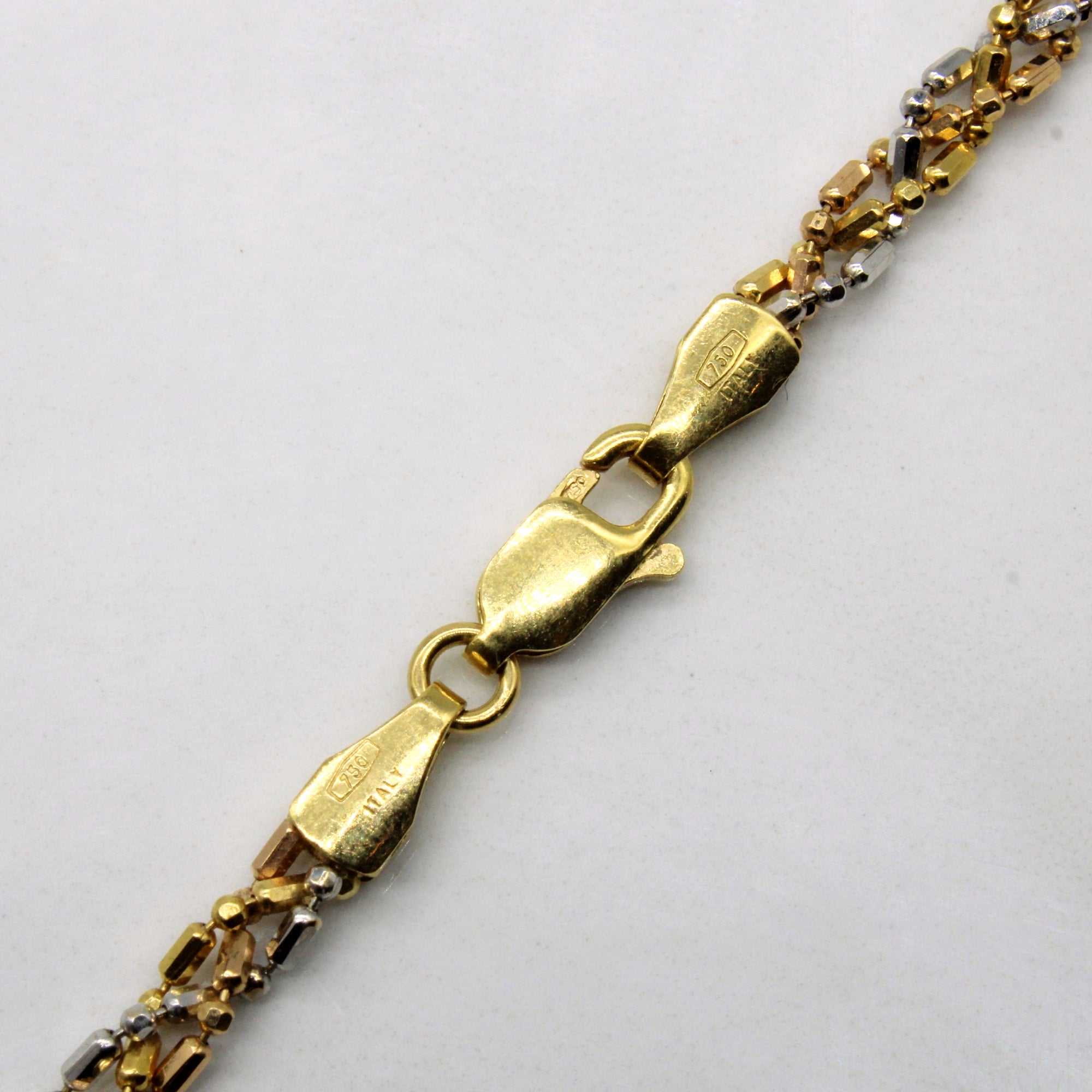 18k Tri Tone Braided Bead Chain | 15.5