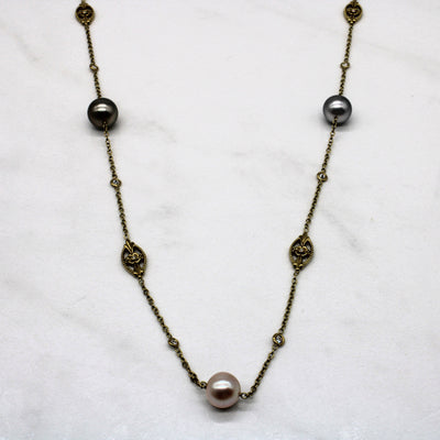 Diamond & Pearl Station Necklace | 0.60ctw | 33