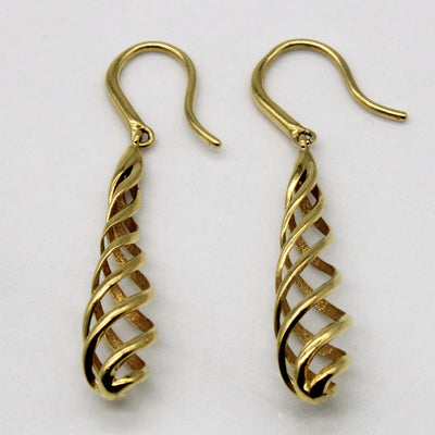 Yellow Gold Corkscrew Drop Earrings |