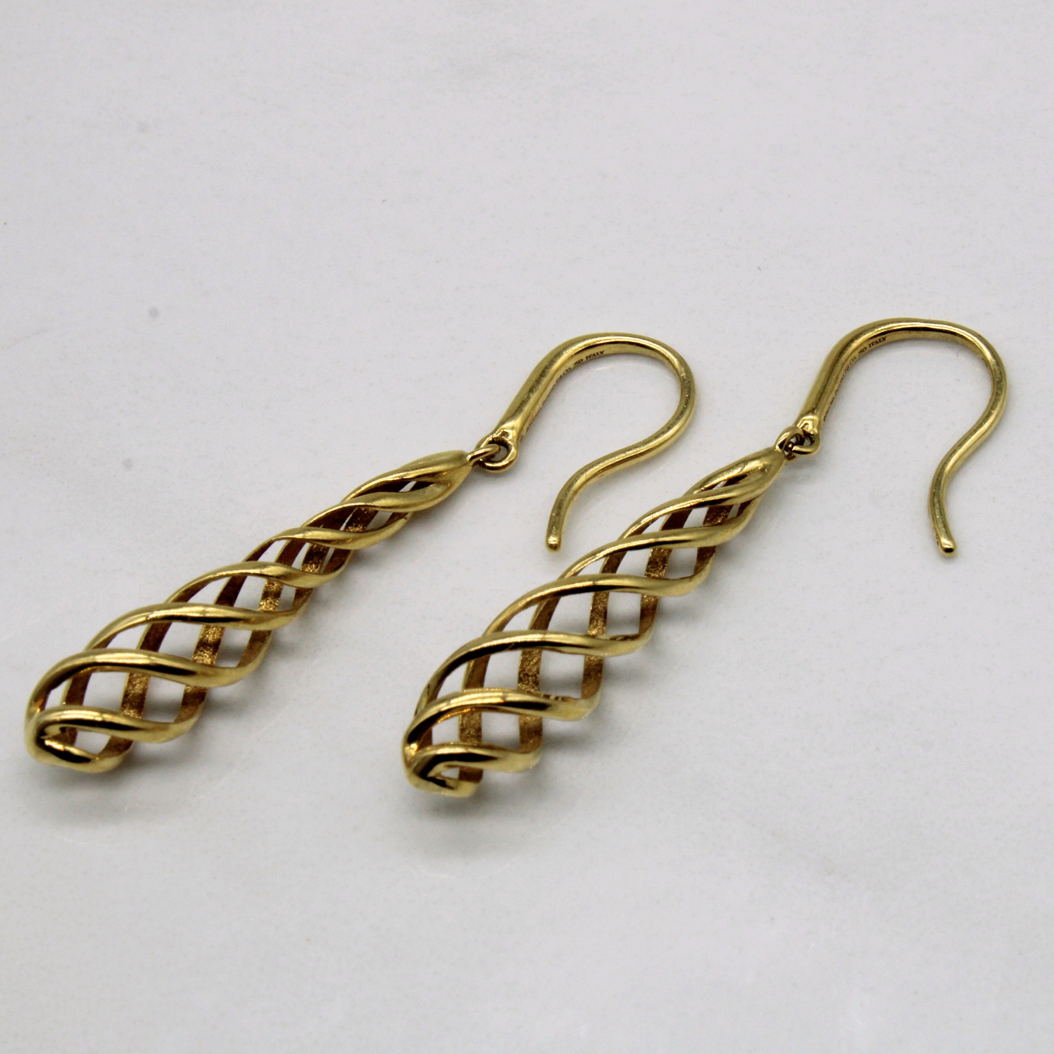 Yellow Gold Corkscrew Drop Earrings |