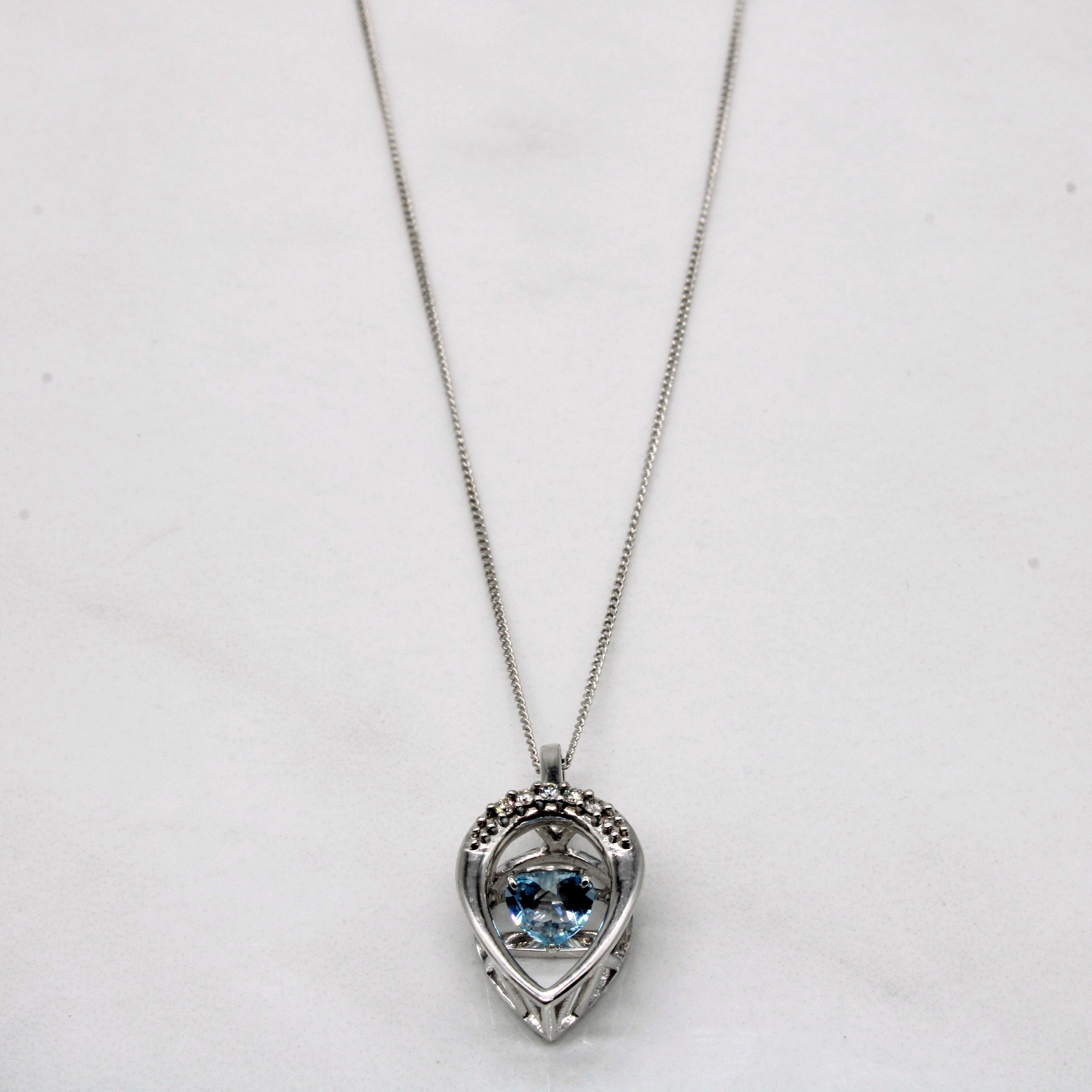 Fluttering Blue Topaz & Diamond Heart Necklace | 0.50ct, 0.04ctw | 19" |