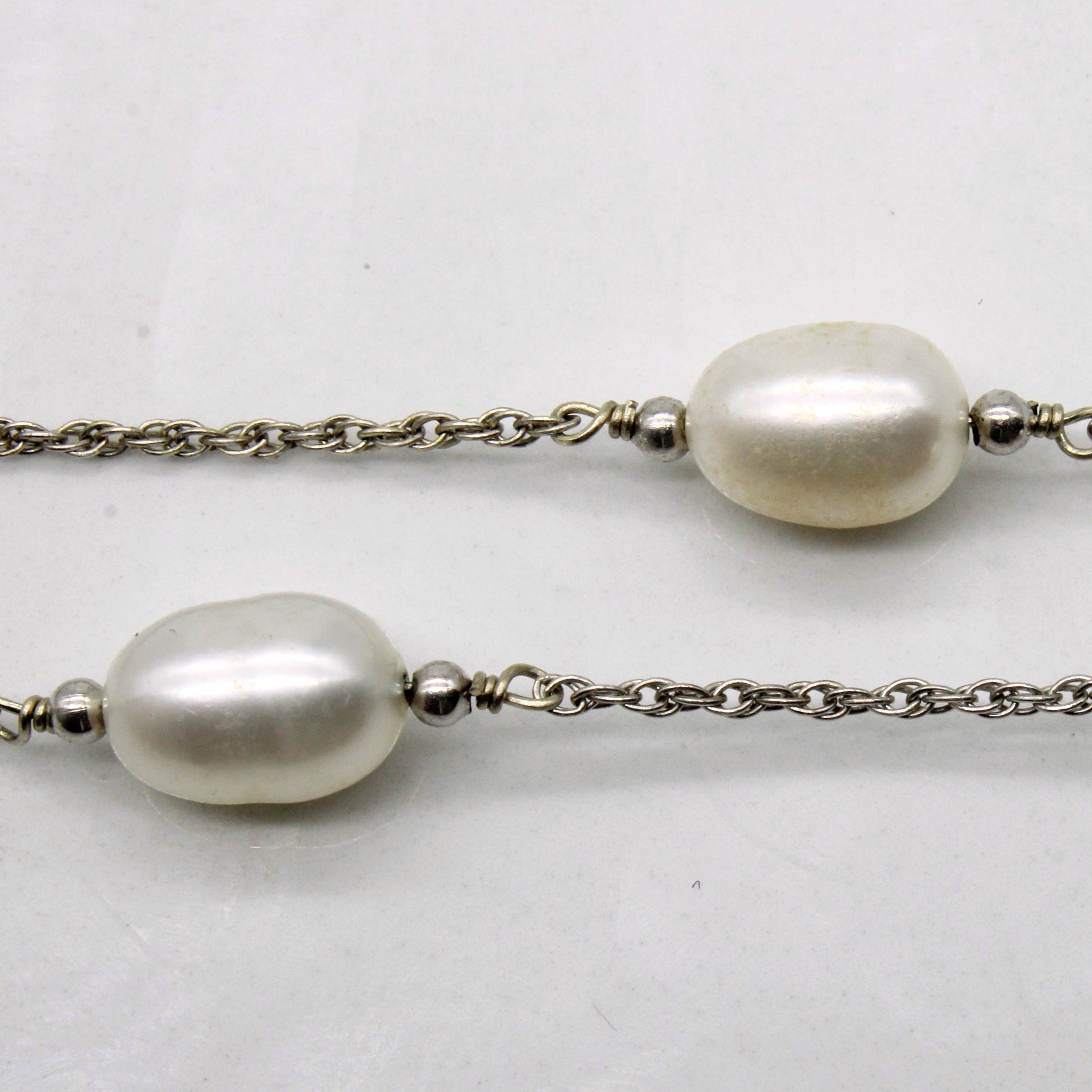 Oval Pearl Station Necklace | 18" |
