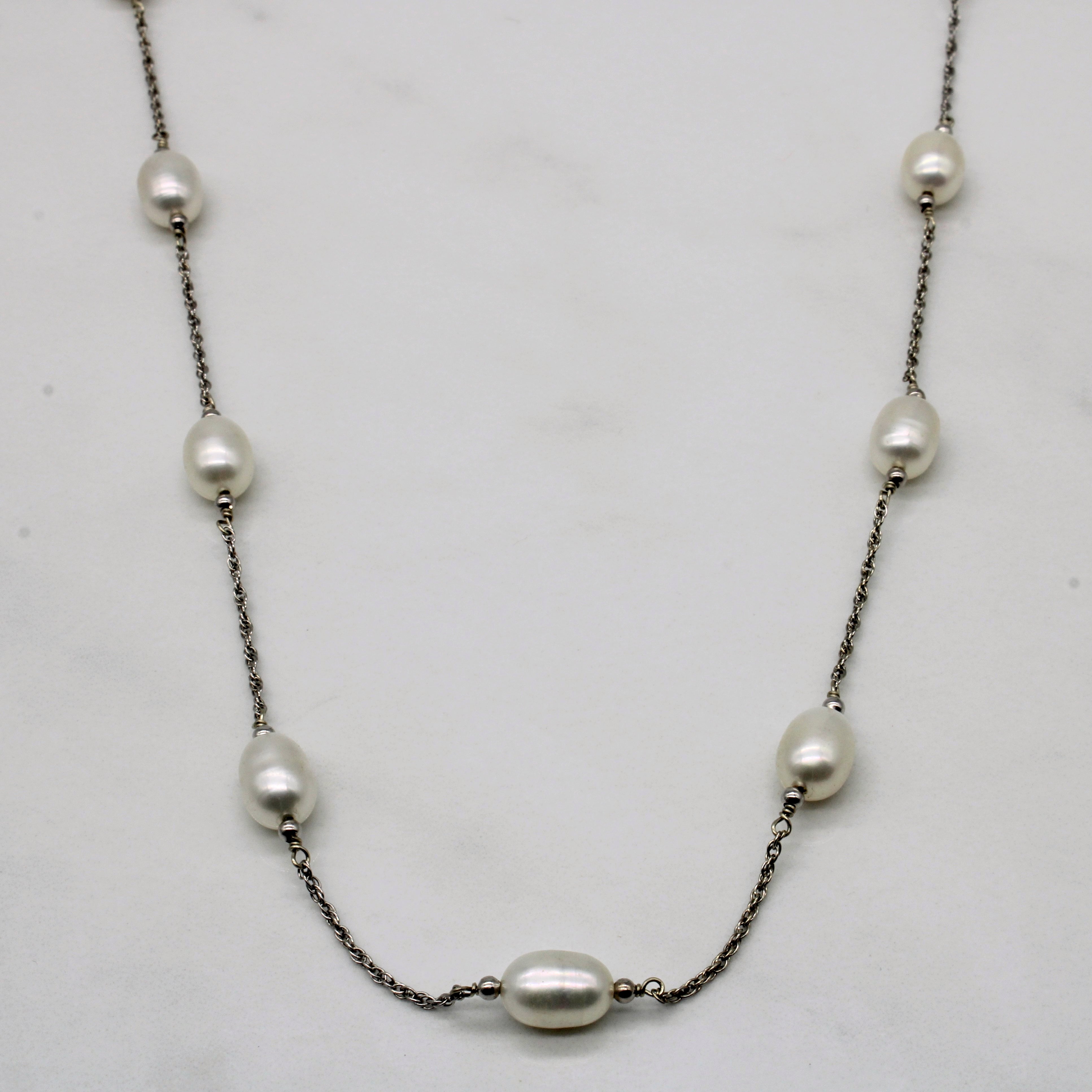 Oval Pearl Station Necklace | 18" |