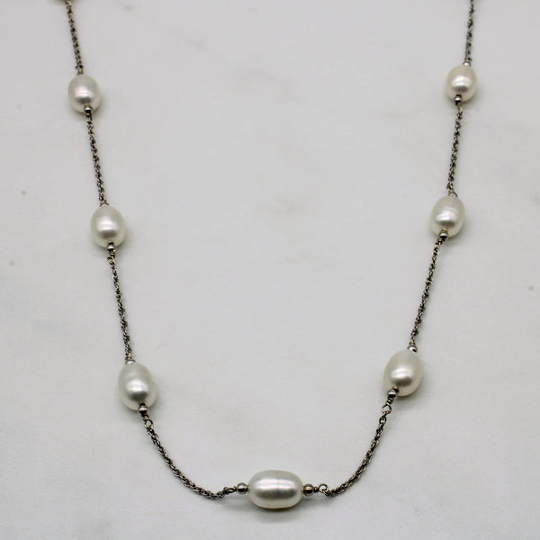 Oval Pearl Station Necklace | 18
