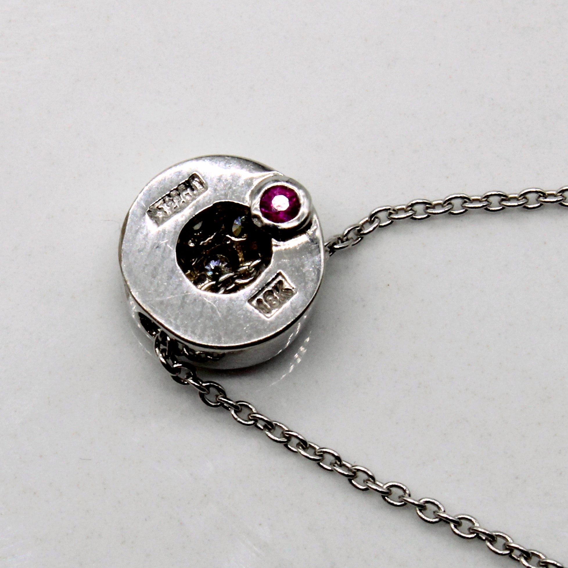 Diamond & Synthetic Ruby Pendant & Necklace | 0.11ctw, 0.02ct | 17" |