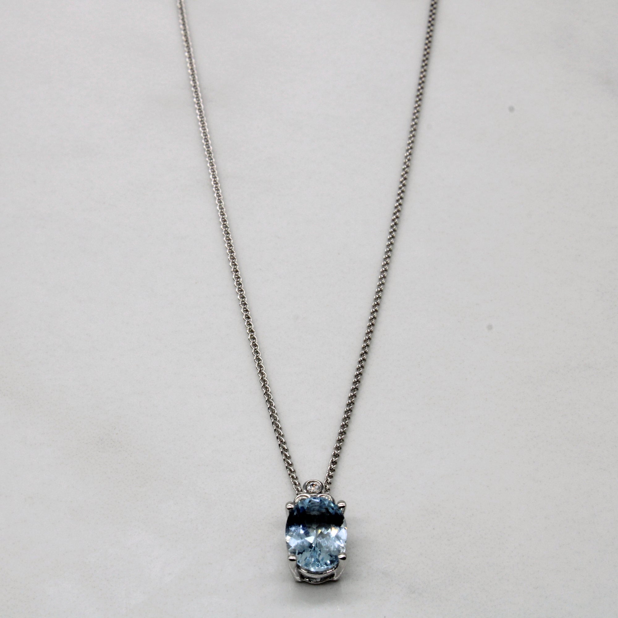 Aquamarine & Diamond Necklace | 0.91ct, 0.02ctw | 18