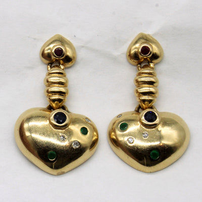 Multi Gem Heart Drop Earrings | 0.22ctw |