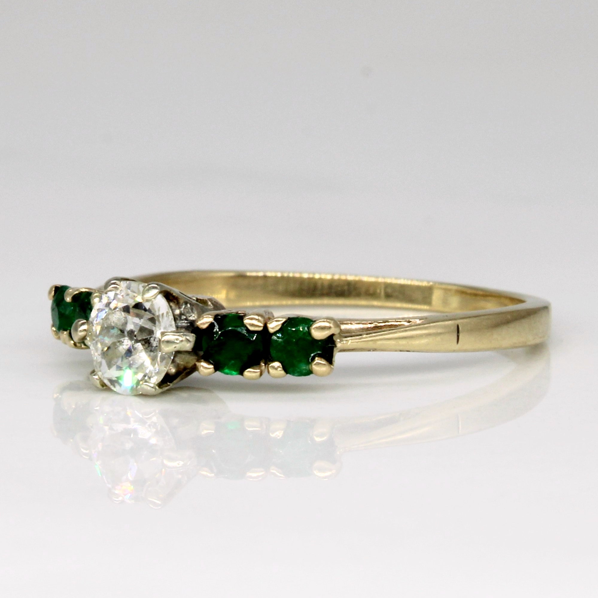 Old European Diamond & Emerald Engagement Ring | 0.35ct, 0.12ctw | SZ 8.25 |