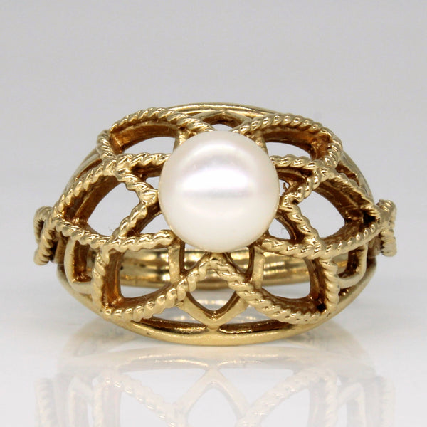 Floral Lattice Pearl Dome Ring | SZ 6.5 |