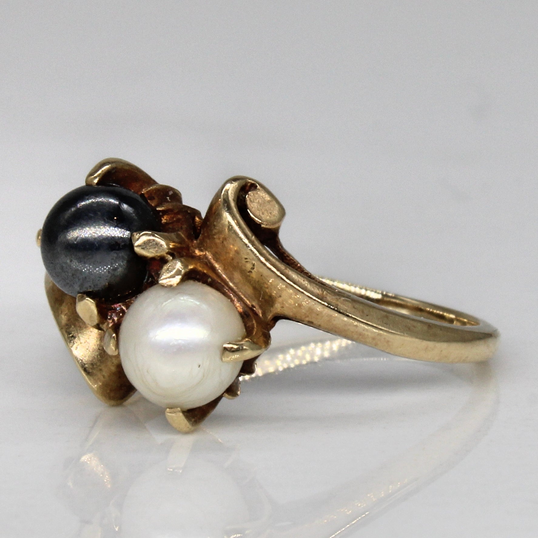 Hematite & Pearl Toi et Moi Ring | 1.70ct | SZ 6.25 |