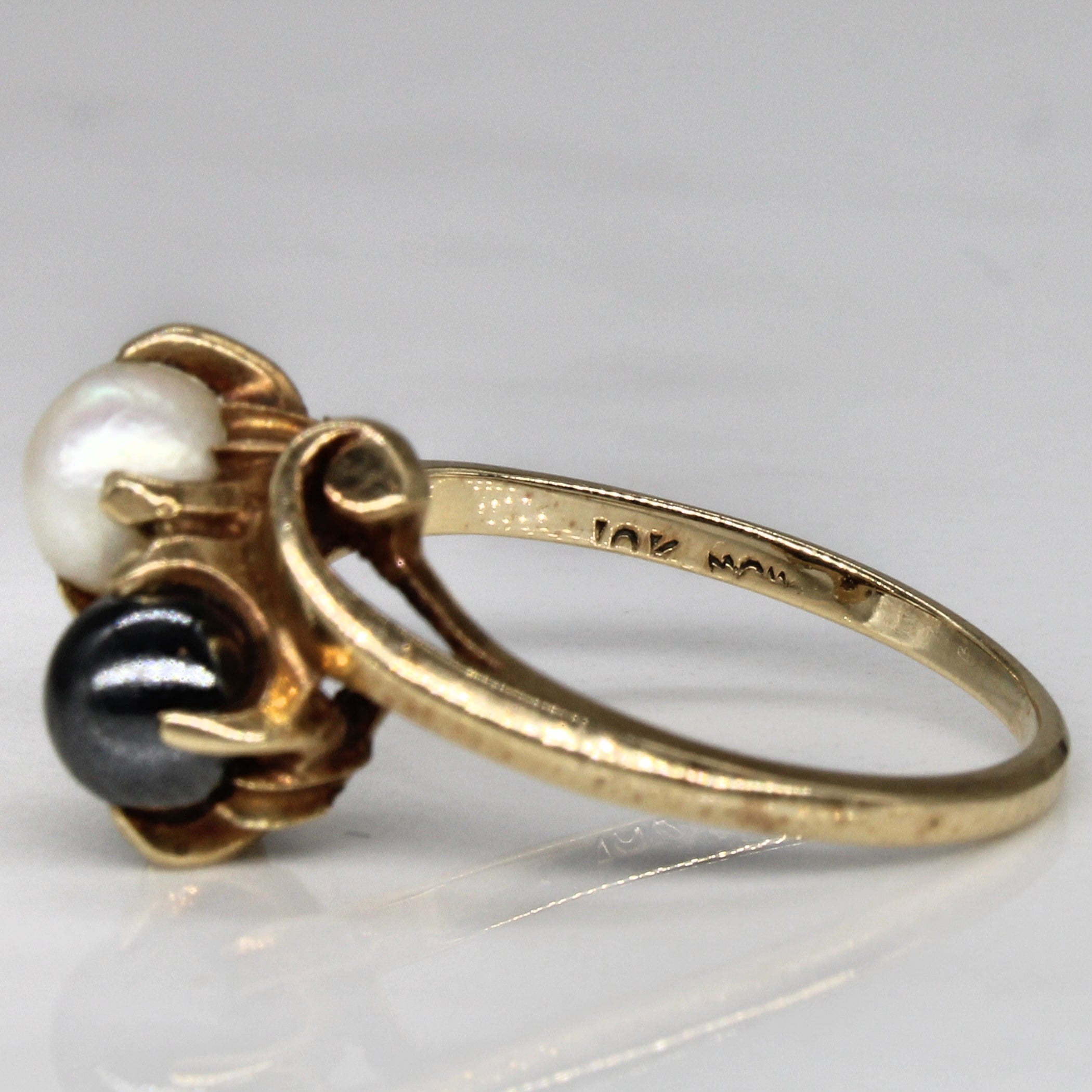 Hematite & Pearl Toi et Moi Ring | 1.70ct | SZ 6.25 |