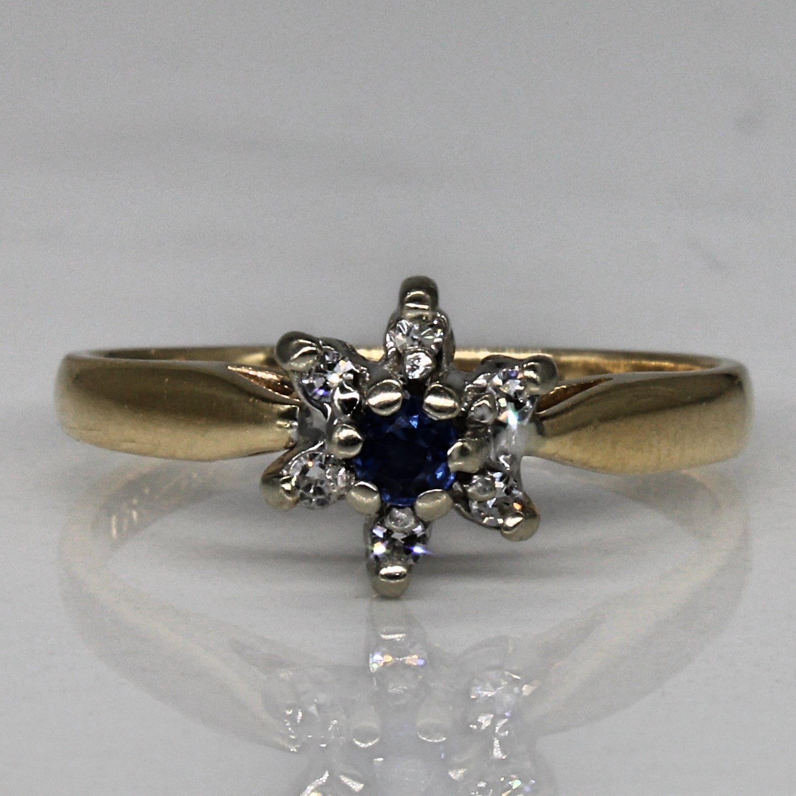 Petite Sapphire & Diamond Flower Ring | 0.10ct, 0.05ctw | SZ 6.25 |