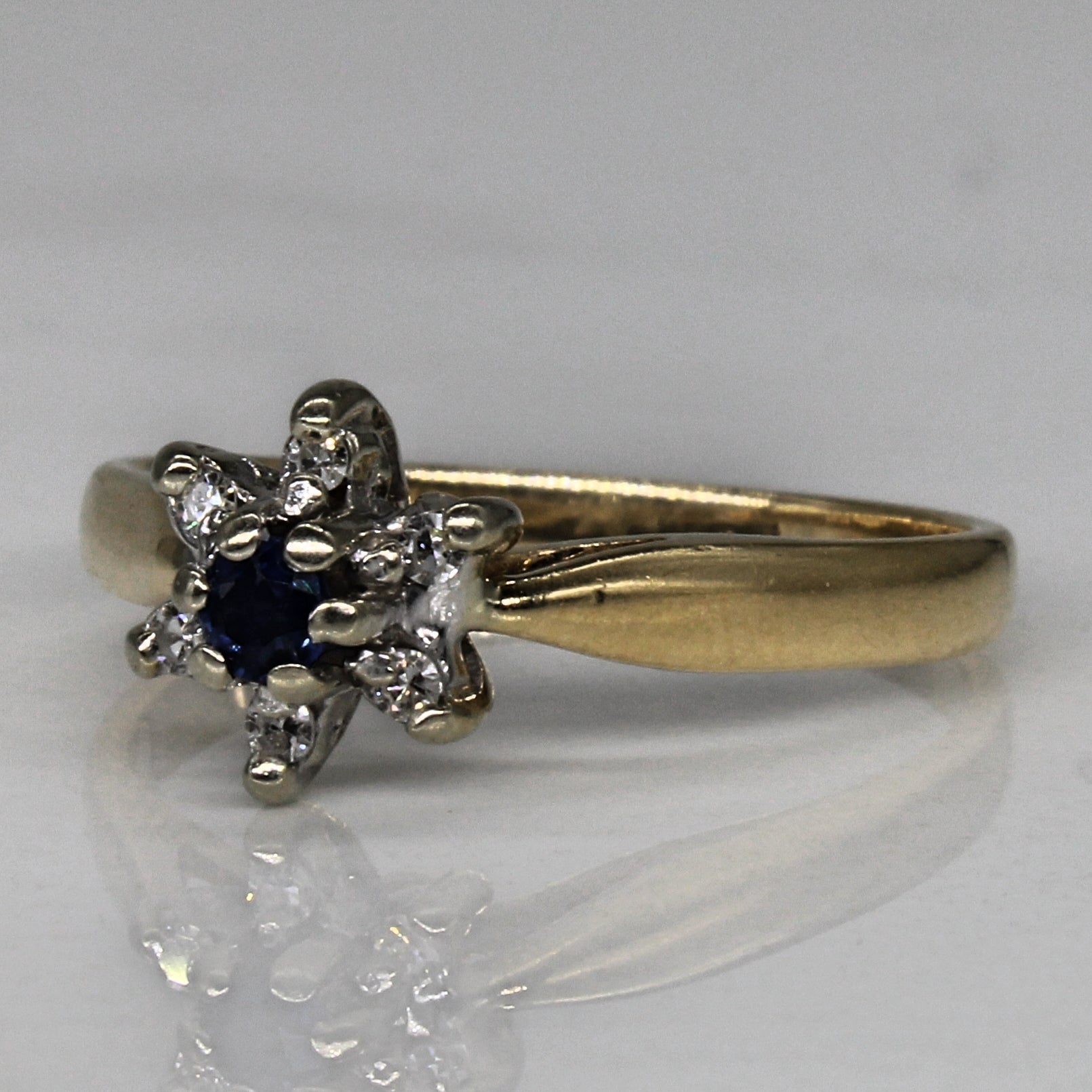 Petite Sapphire & Diamond Flower Ring | 0.10ct, 0.05ctw | SZ 6.25 |