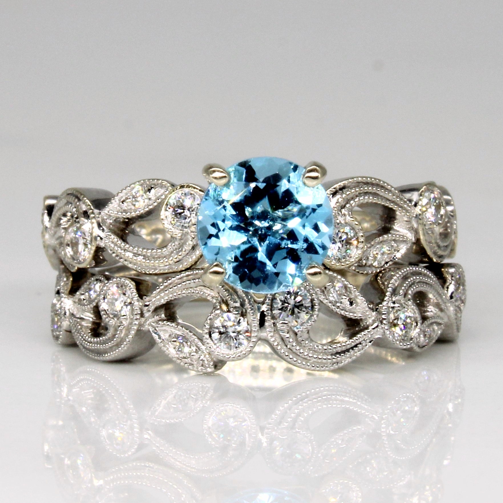 Simon G' Blue Topaz Trellis Wedding Set | 0.80ct, 0.26ctw | SZ 4.5 |