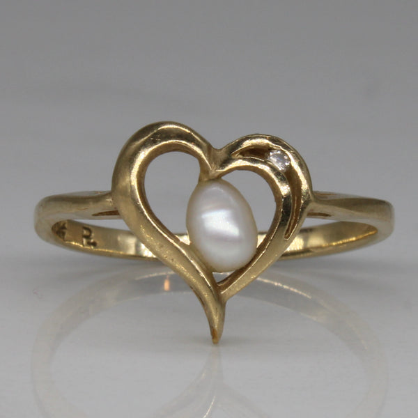 Pearl & Diamond Heart Ring | 0.01ct | SZ 5.75 |