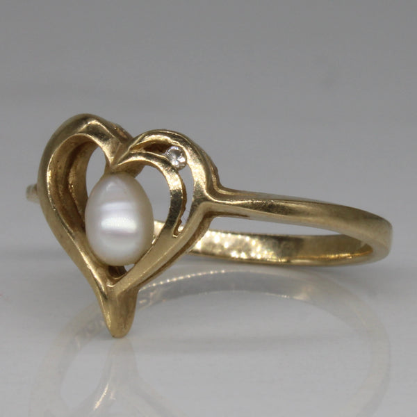 Pearl & Diamond Heart Ring | 0.01ct | SZ 5.75 |