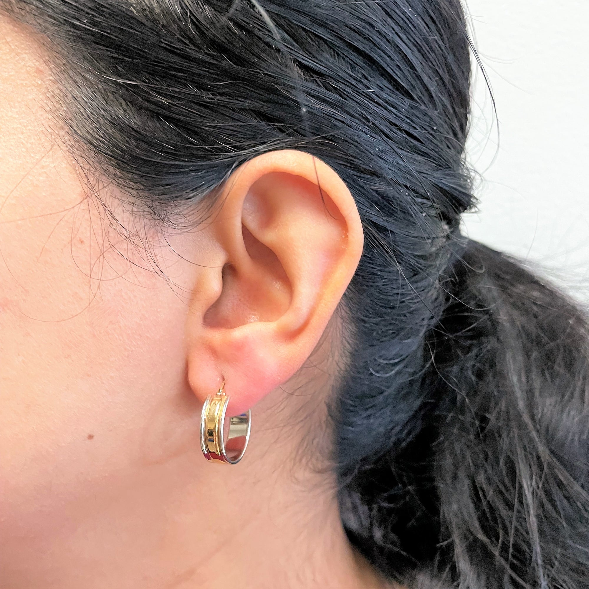 Two Tone Gold Huggie Earrings |