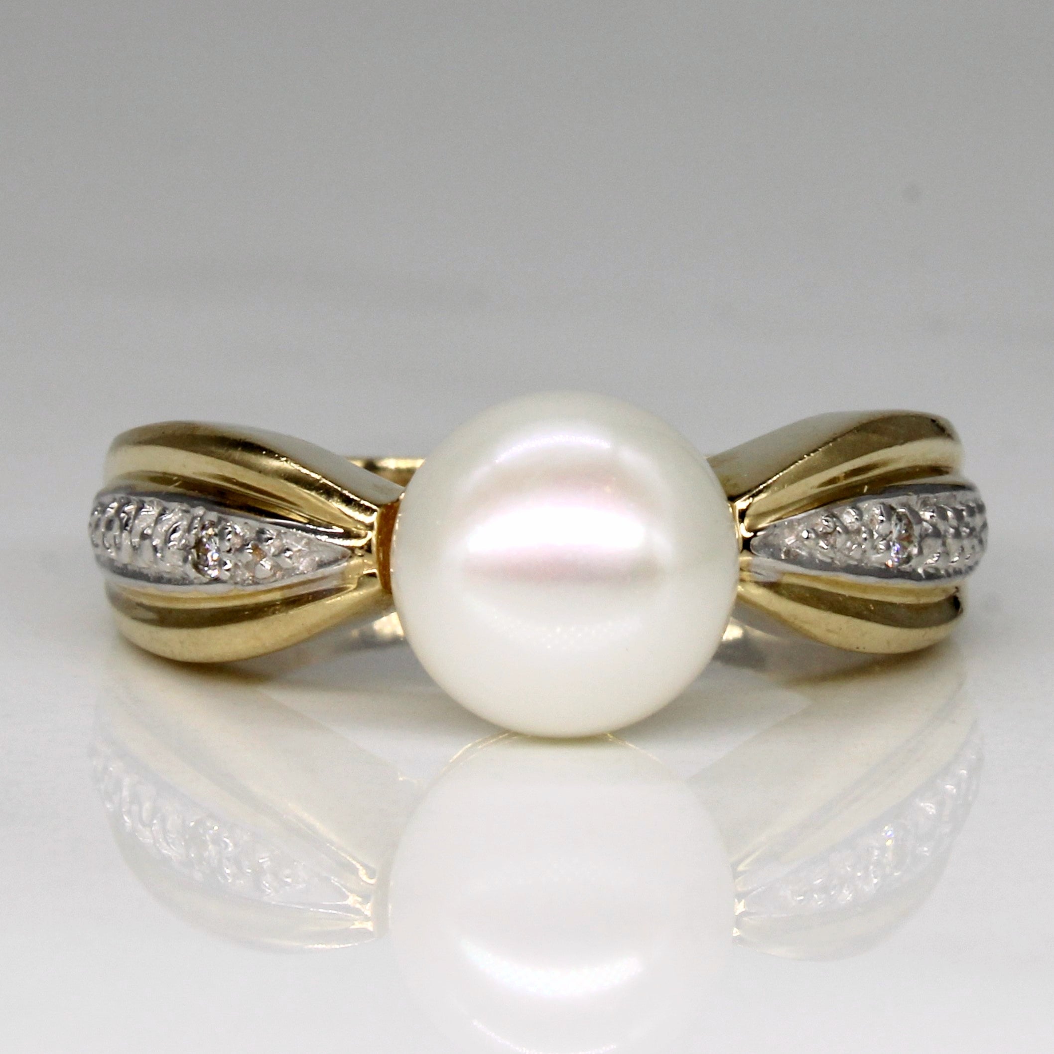 Pearl & Diamond Tapered Ring | 0.02ctw | SZ 9.25 |
