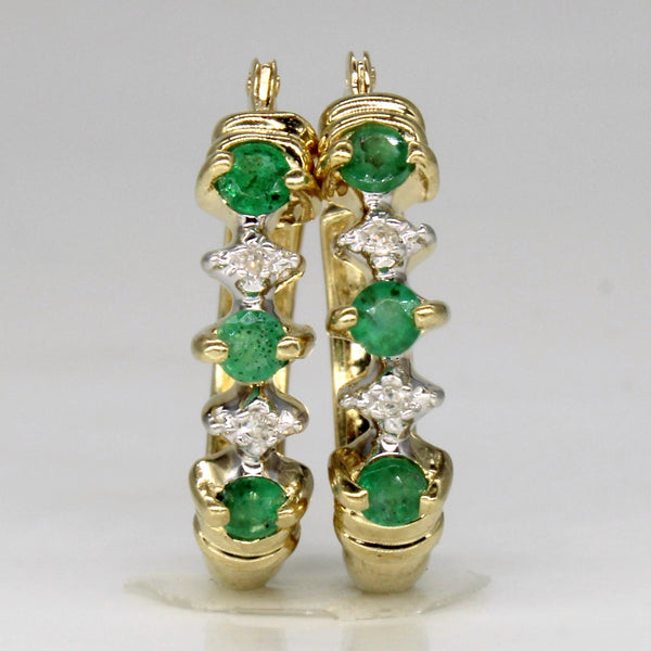 Emerald & Diamond Hoop Earrings | 0.24ctw, 0.02ctw |