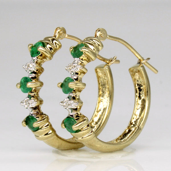 Emerald & Diamond Hoop Earrings | 0.24ctw, 0.02ctw |
