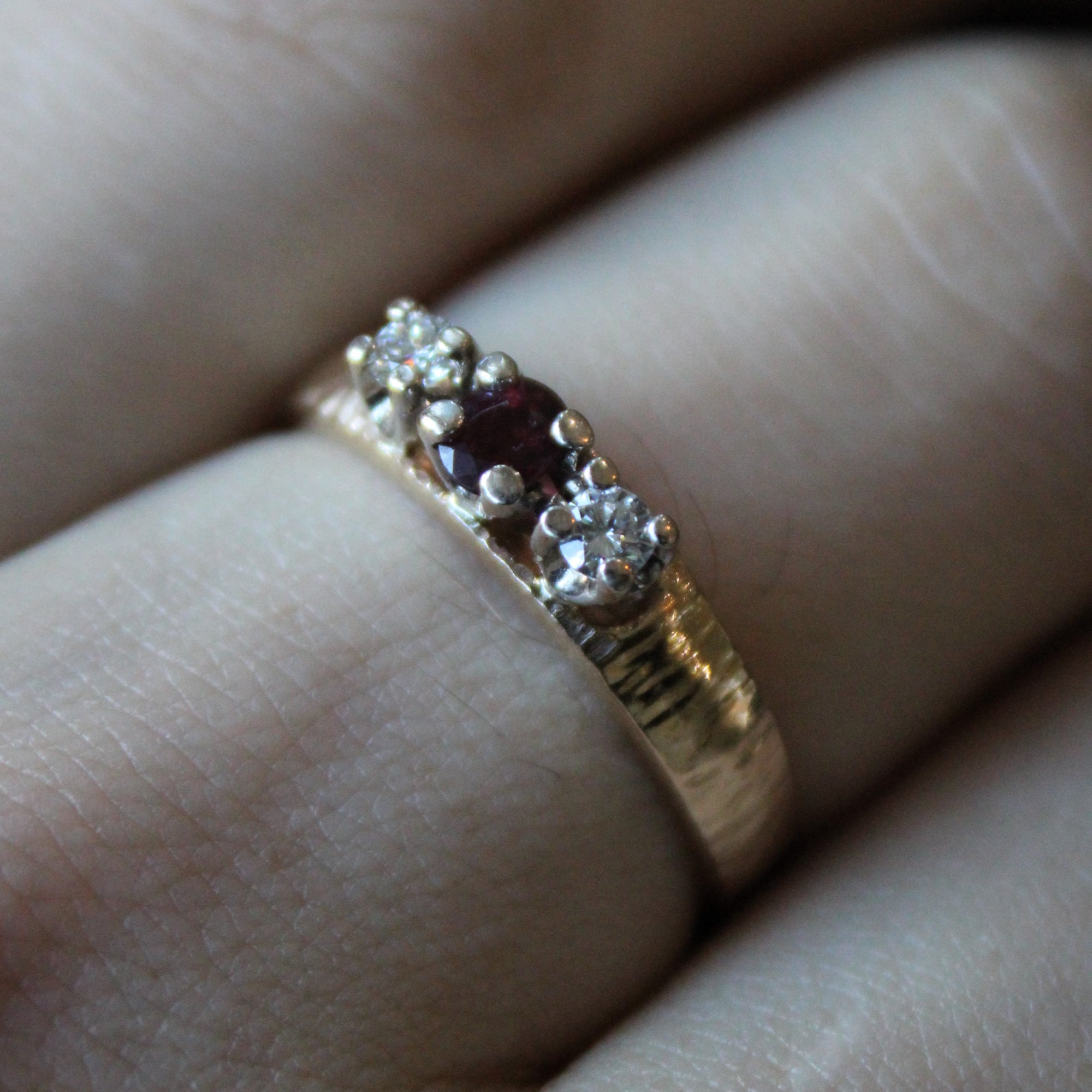 Ruby & Diamond Three Stone Ring | 0.25ct, 0.18ctw | SZ 9.25 |