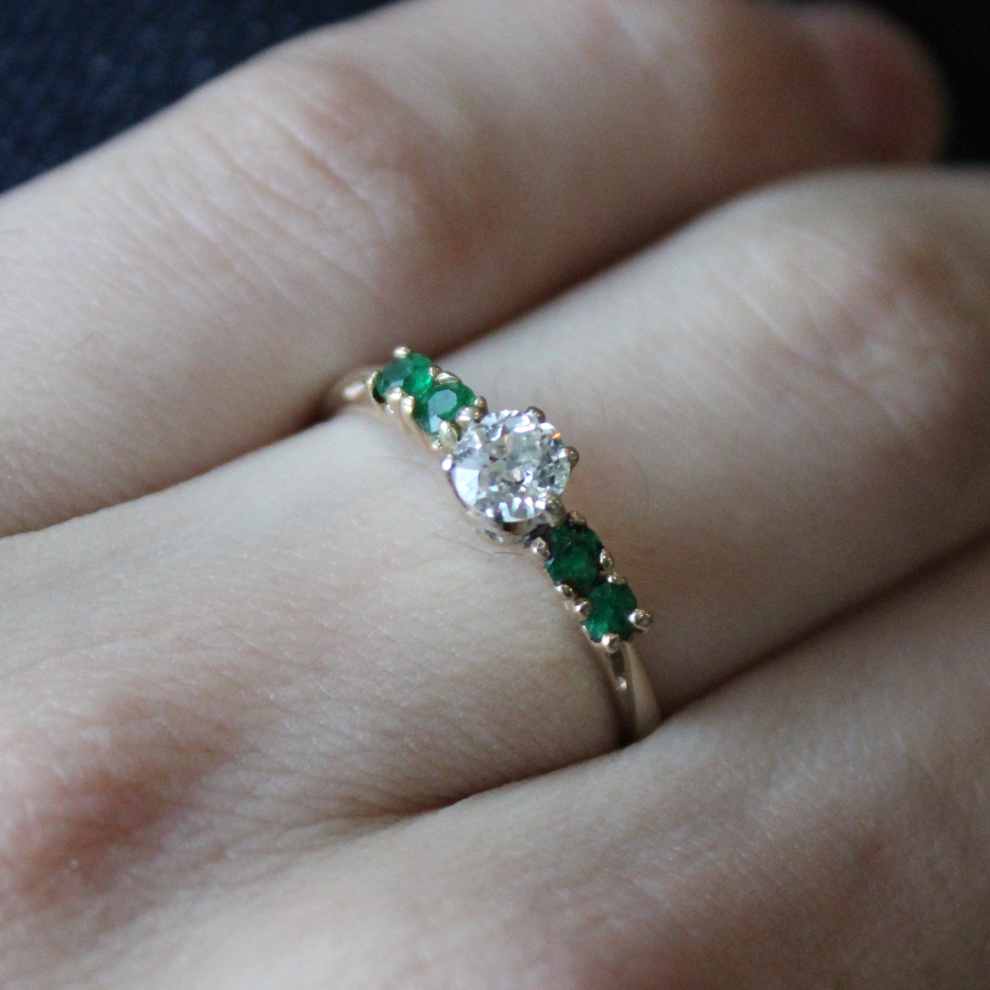 Old European Diamond & Emerald Engagement Ring | 0.35ct, 0.12ctw | SZ 8.25 |
