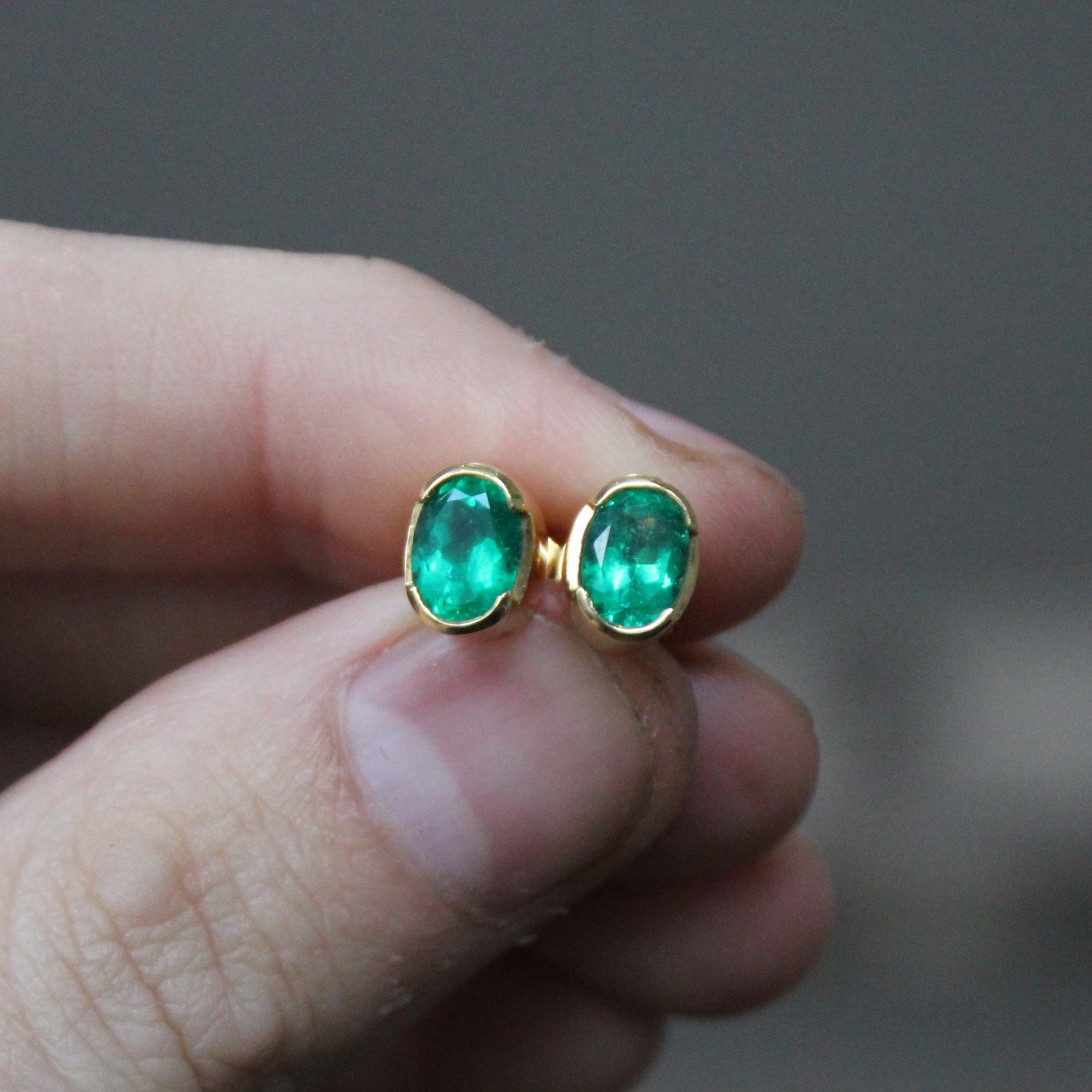 Oval Cut Emerald Stud Earrings | 1.30ctw |