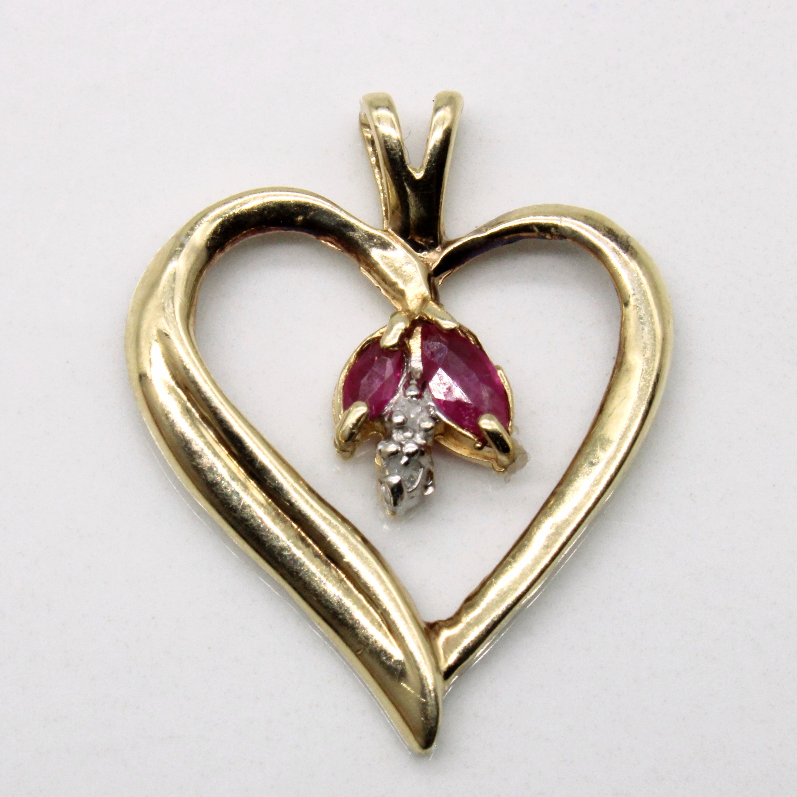 Ruby & Diamond Heart Pendant | 0.10ctw, 0.01ctw |