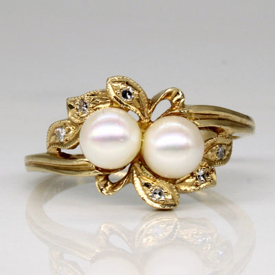 Ornate Pearl & Diamond Ring | 0.06ctw | SZ 8.5 |