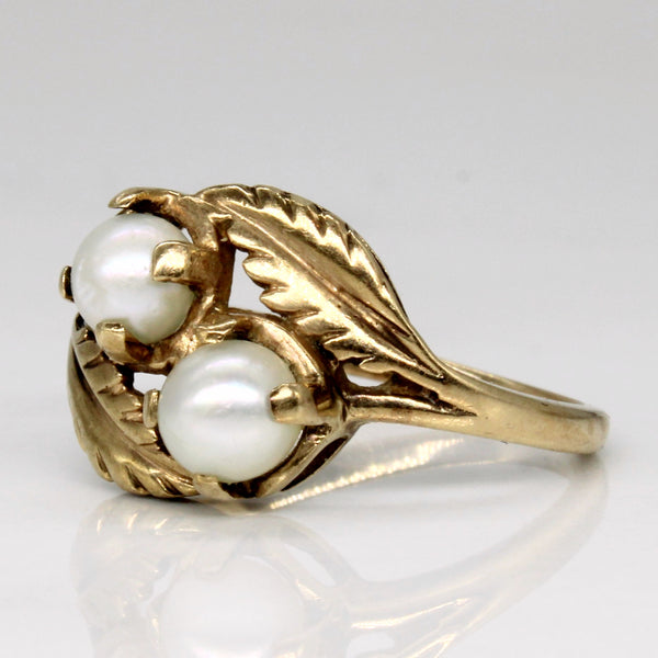 Leaf Detailed Pearl Bypass Ring | SZ 6 |