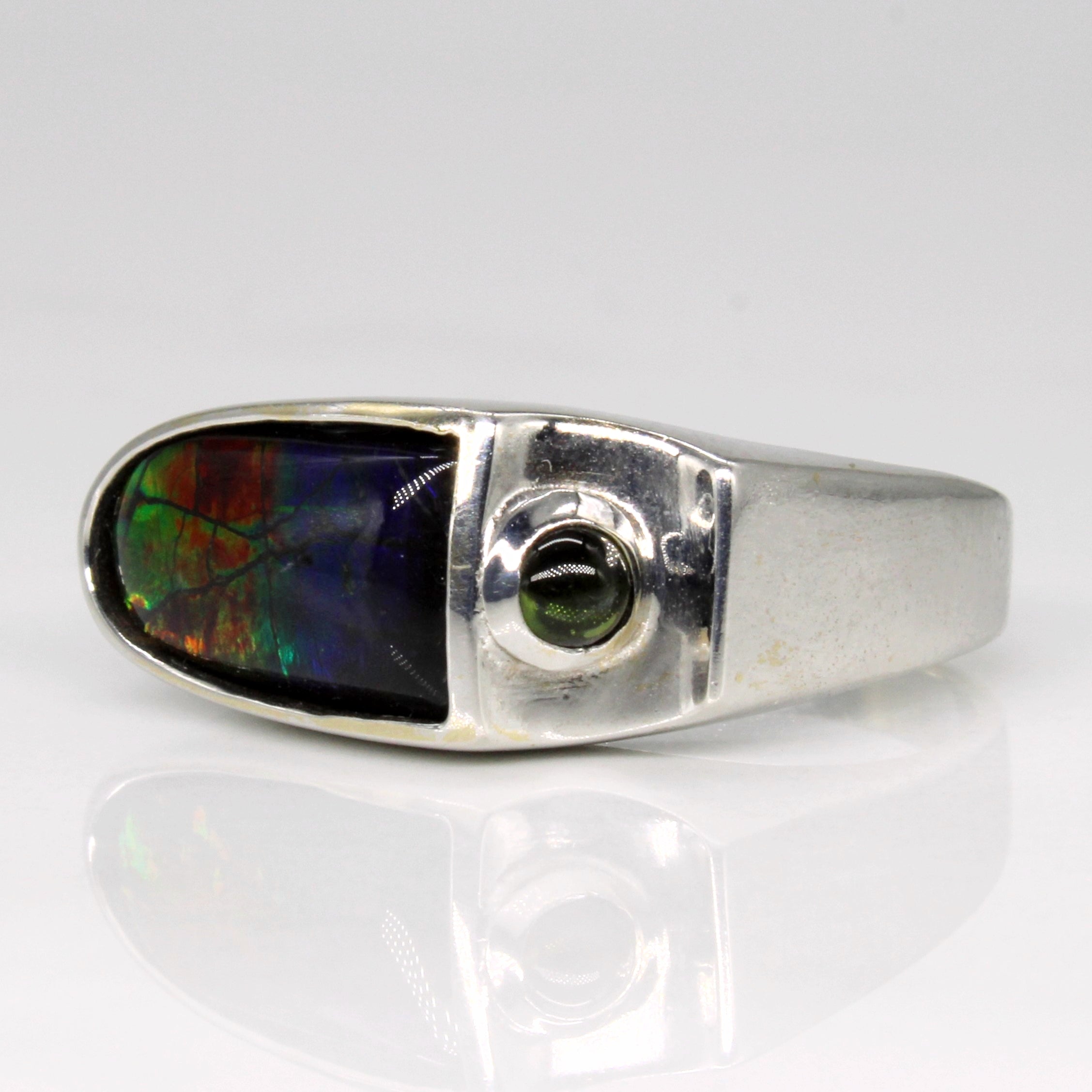 Ammolite Bullet & Tourmaline Ring | 1.75ct, 0.11ct | SZ 6.25 |