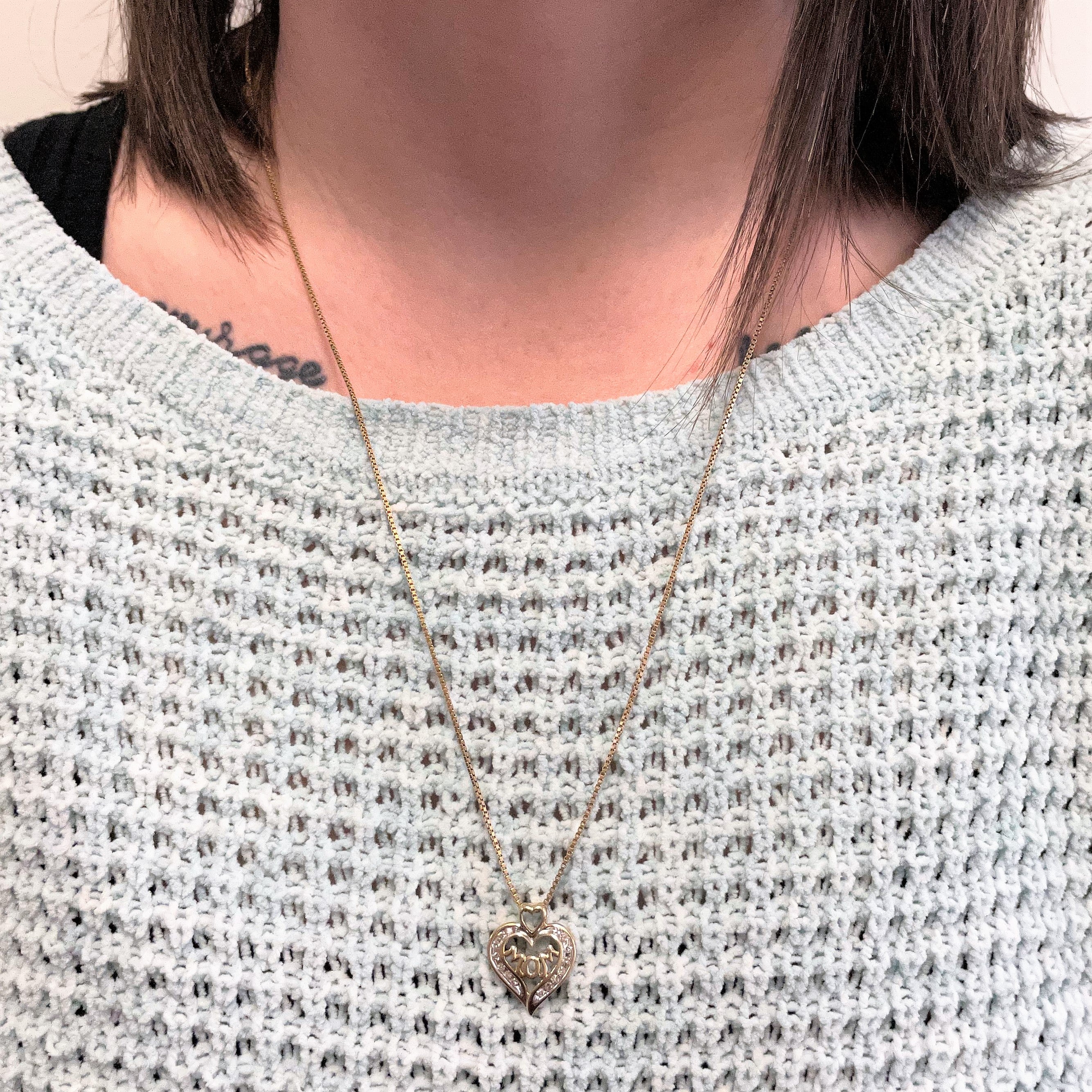 Diamond Heart Mom Necklace | 0.16ctw | 24" |