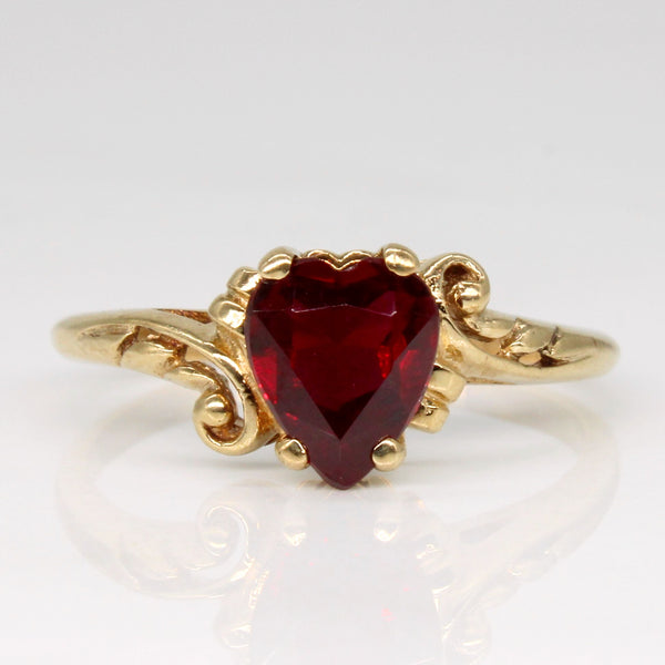 Heart Cut Synthetic Ruby Bypass Scroll Ring | 1.05ct | SZ 9 |