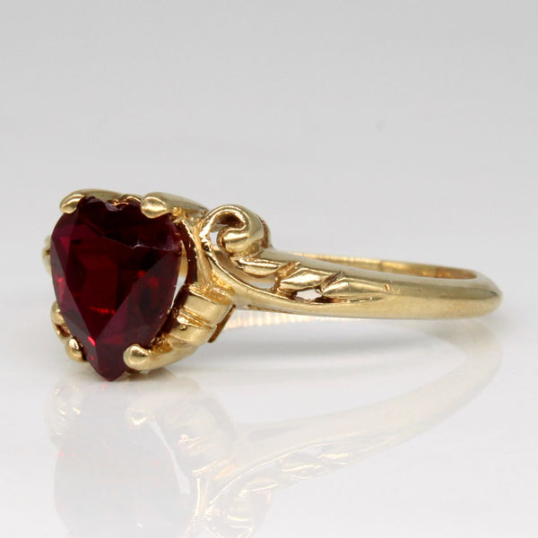 Heart Cut Synthetic Ruby Bypass Scroll Ring | 1.05ct | SZ 9 |