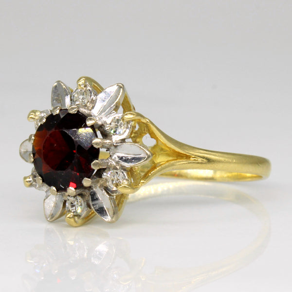 Floral Garnet & Diamond Ring | 1.25ct, 0.09ctw | SZ 8.5 |