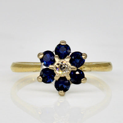 1966 London Hallmarked 18k Sapphire & Diamond Daisy Ring | 0.60ctw, 0.05ct | SZ 5.5 |